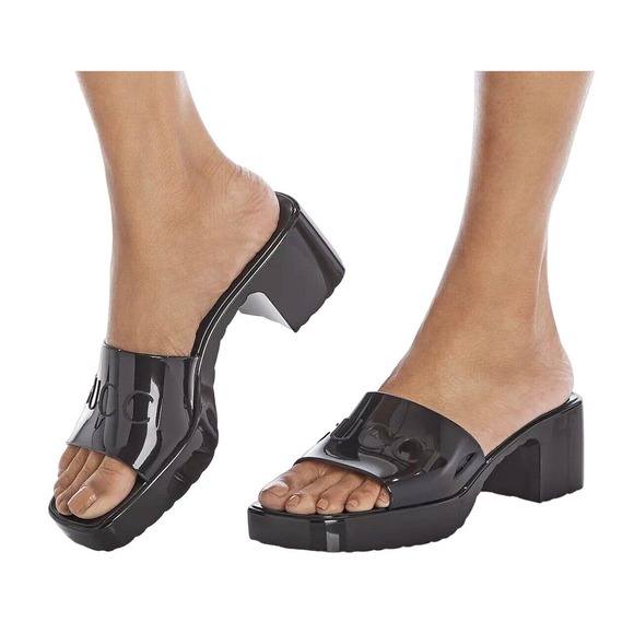 Gucci Black Logo Rubber Slide Platform Sandal Box/Dust Bag Size 37 - Picture 12 of 12